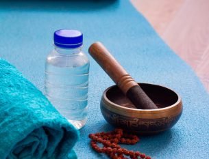 yoga set with mat,towel,tibetan singing bowl and water